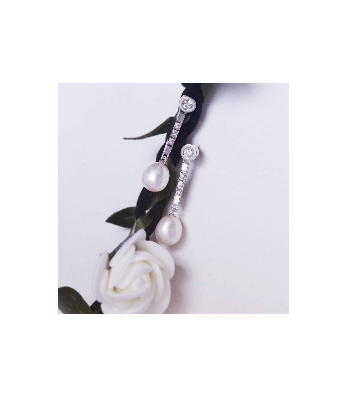 Boucles d'oreilles Pendantes Lille Perles de Culture Or Blanc 18 K 7 MM