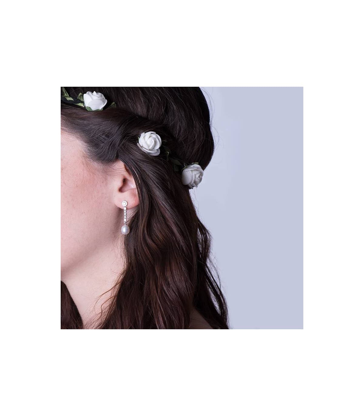 Boucles d'oreilles Pendantes Lille Perles de Culture Or Blanc 18 K 7 MM