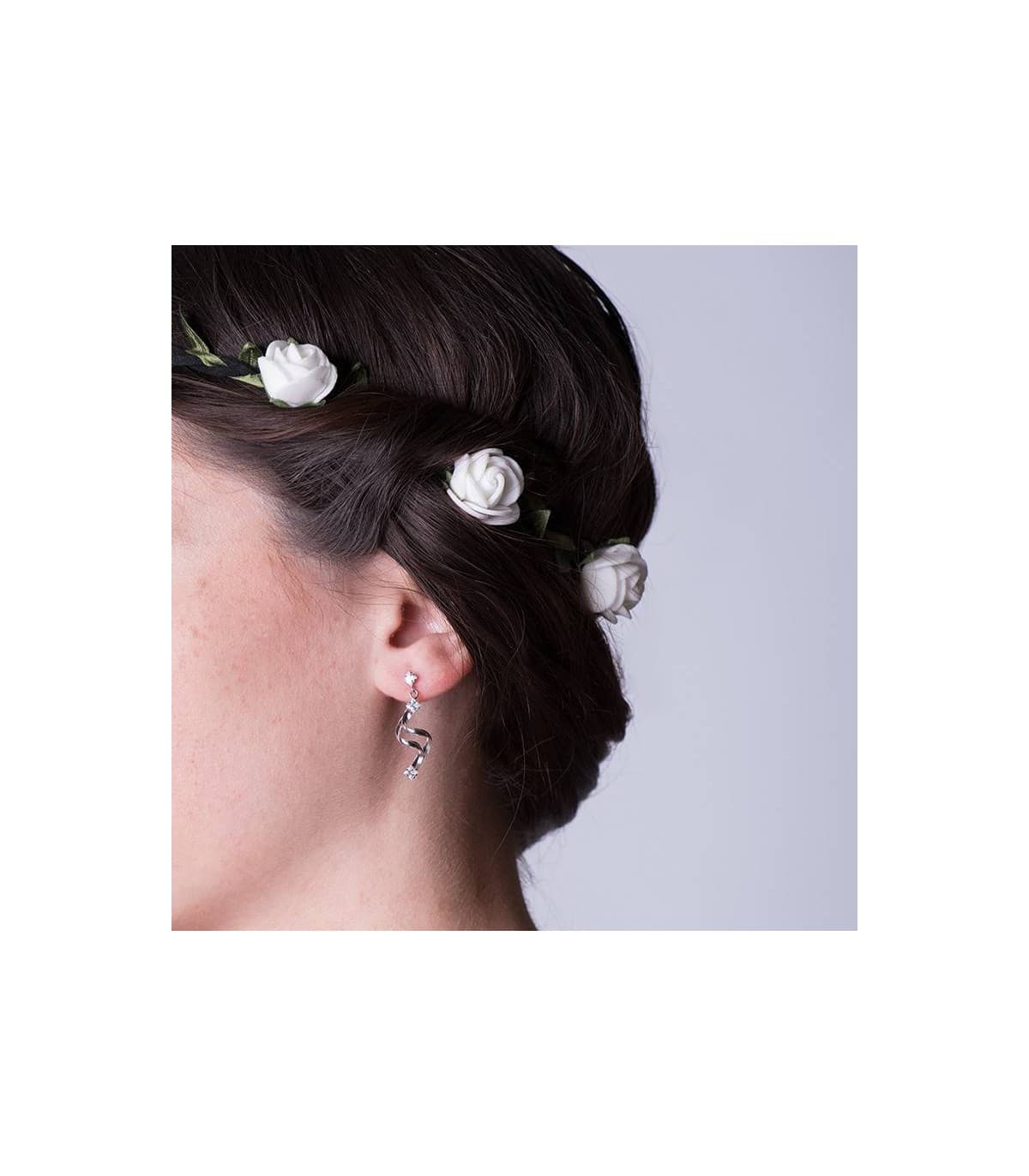 Boucles d'oreilles Or blanc 18 cts pendantes boucle. Bayonne