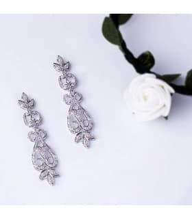 Pendientes para novia. Diseño Vintage con ornamentos orgánicos. Oro blanco 18 ktes