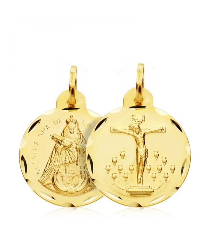 Scapulaire V. Candelaria et Christ de La Laguna Or 18K 20mm Médaille religieuse