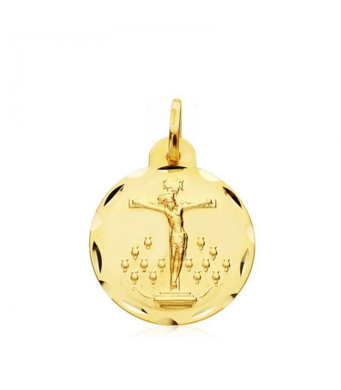 Scapulaire V. Candelaria et Christ de La Laguna Or 18K 20mm Médaille religieuse