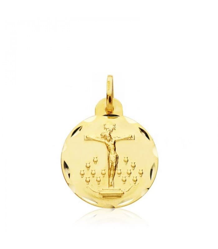 Medalla religiosa tallada Cristo de la Laguna Oro amarillo 18 kilates 18 mm
