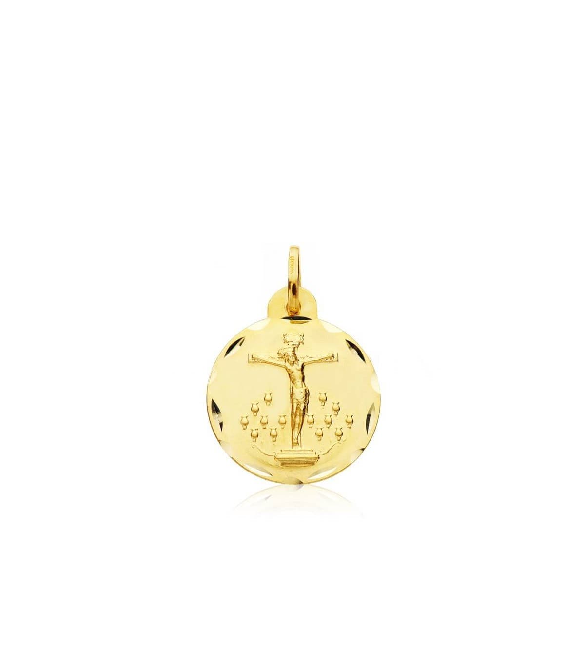 Medalla religiosa tallada Cristo de la Laguna Oro amarillo 18 kilates 18 mm