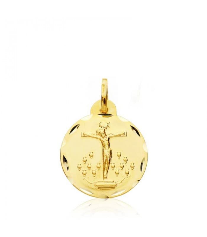 Medalla religiosa tallada Santísimo Cristo de la Laguna Oro 18 kilates 16 mm