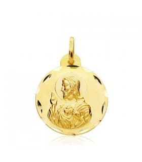 Medalla tallada y en relieve Corazón de Jesús Oro 18k 20 mm