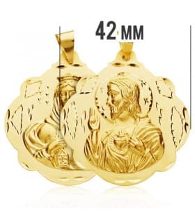 Escapulario grande Virgen del Carmen y Corazón de Jesús Oro 18k 42 mm