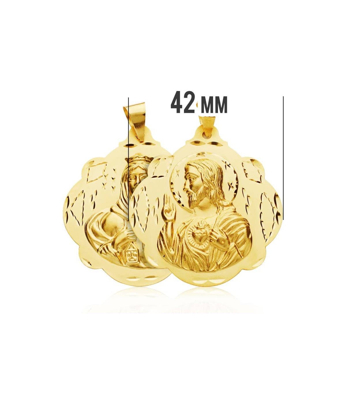 Escapulario grande Virgen del Carmen y Corazón de Jesús Oro 18k 42 mm