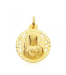 Medalla religiosa Corazón de Jesús Oro 18k 22 mm Calado