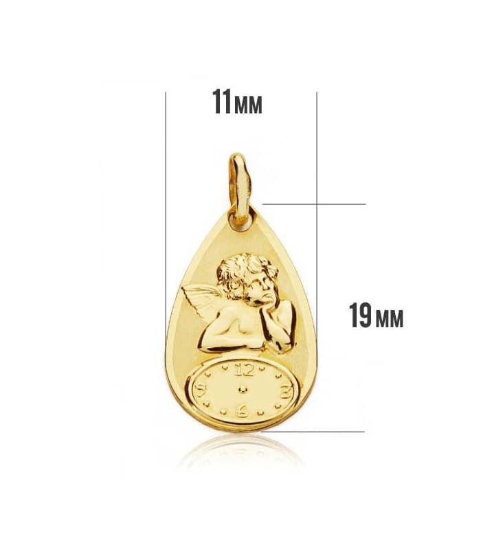 Medalla  ángel y reloj gota oro 18ktes