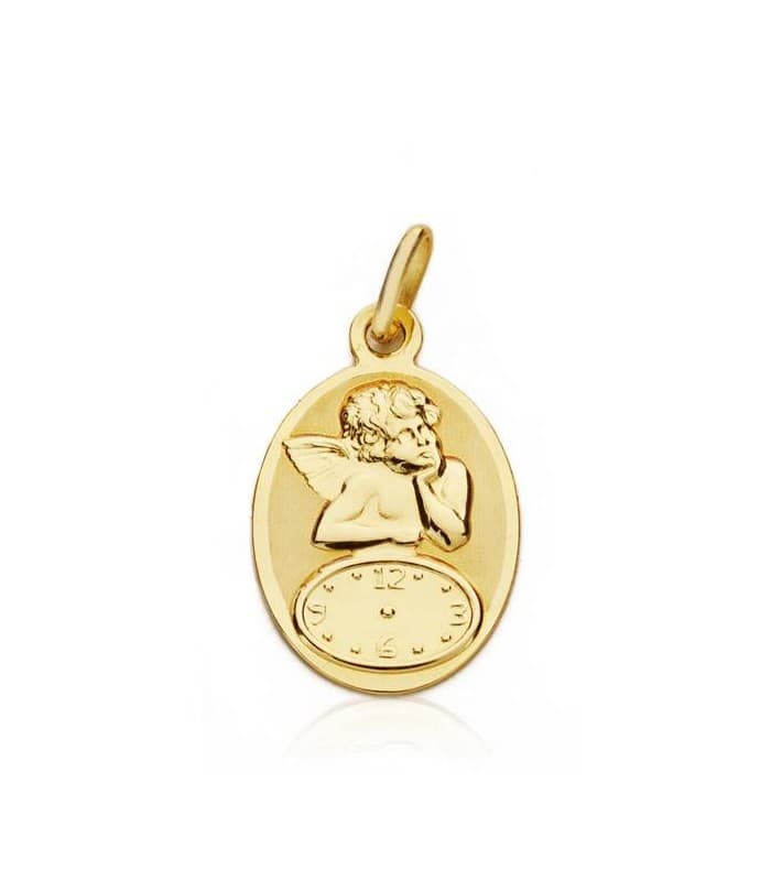 Medalla  ángel y reloj oval oro 18ktes