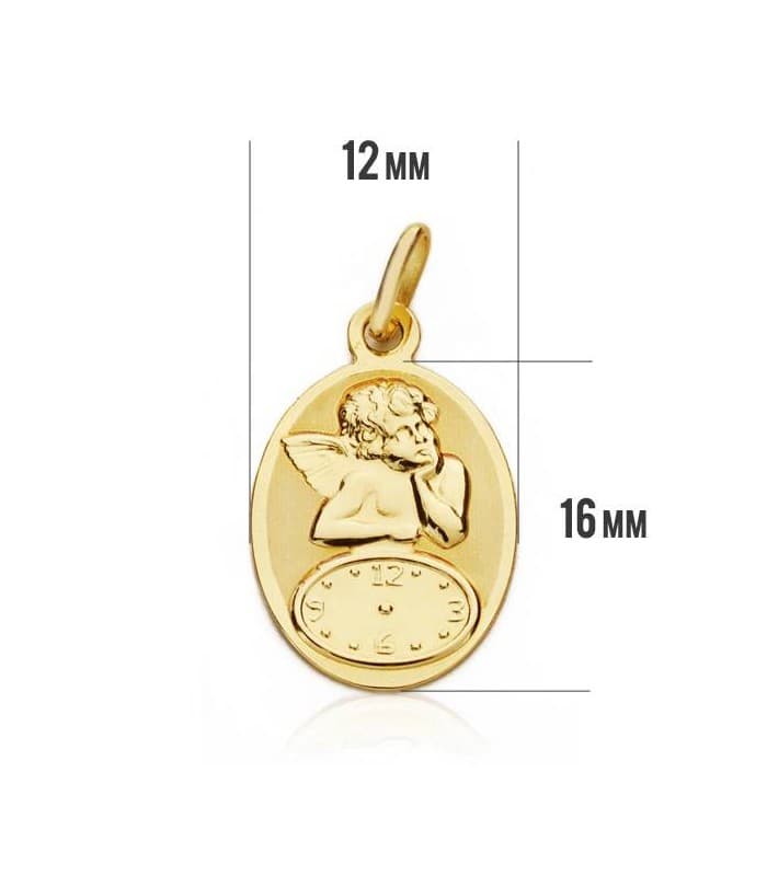 Médaille  Ange avec Horloge Ovale Or 18K