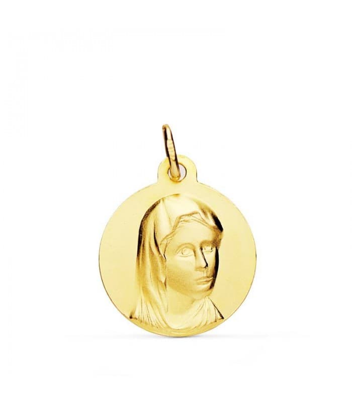 Medalla religiosa comunión María Francesa Oro 18k 16mm