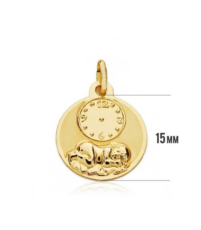 Medalla Niño y Reloj Redonda oro 18K 15mm