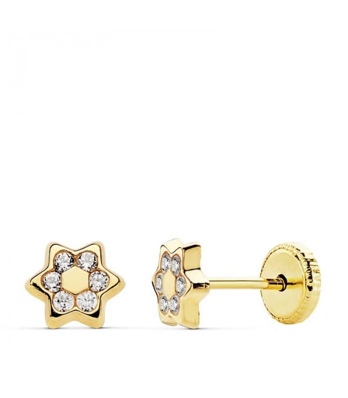 Boucles d'oreilles étoile Dima Or Jaune 18K 5 mm pour enfants avec fermoir á vis.