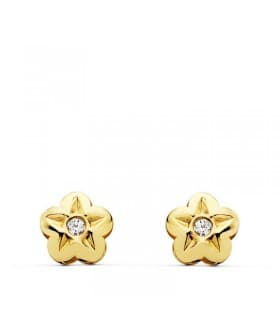 Orecchini da bambina e neonata oro giallo 18kt Lupe fiore con zirconi