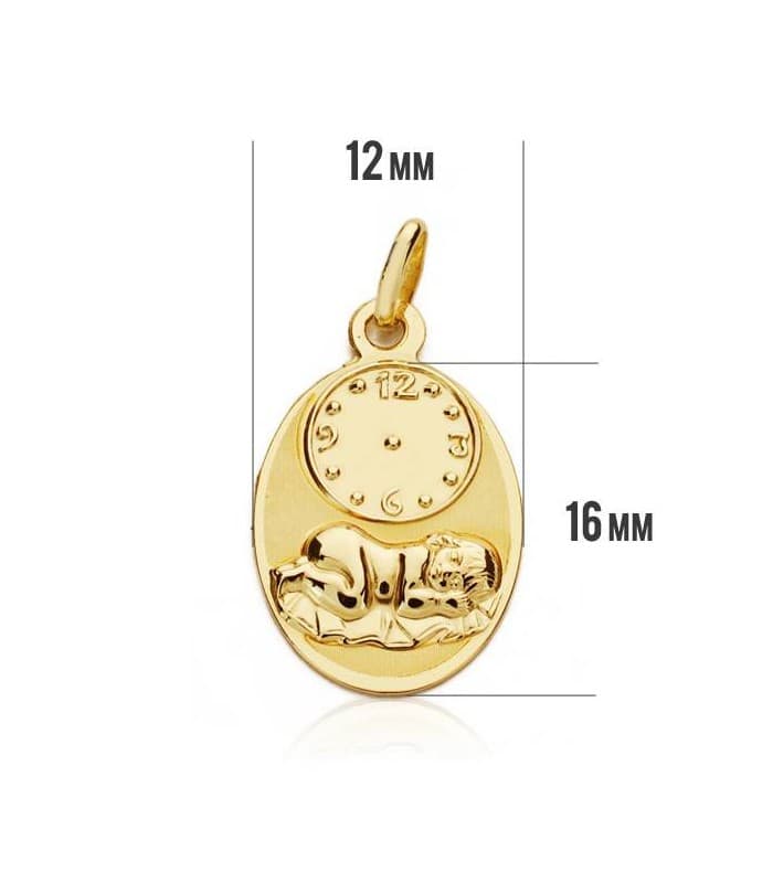 Medalla  niño y reloj oval grande oro 18ktes