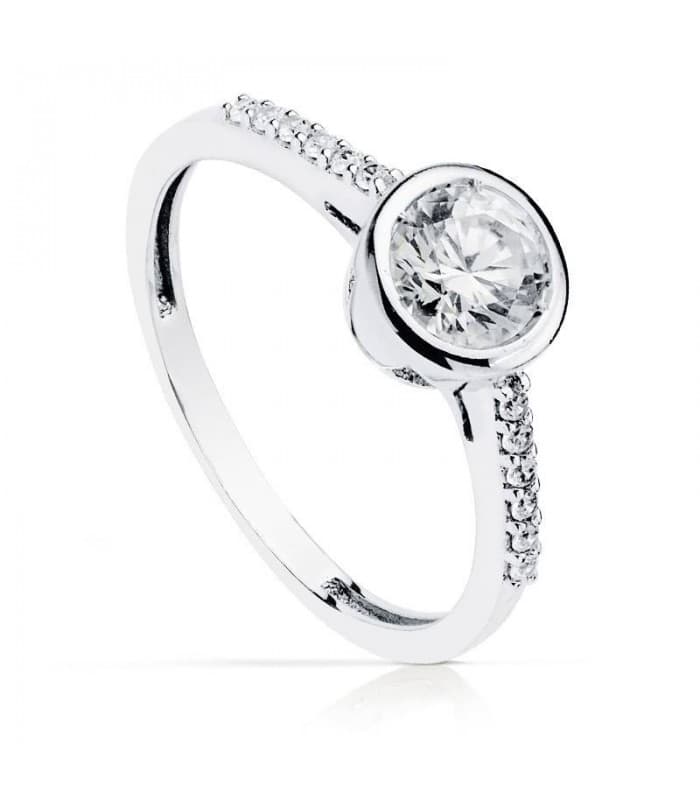 Solitario Mujer Oro blanco 18k Júpiter anillo boda chatón