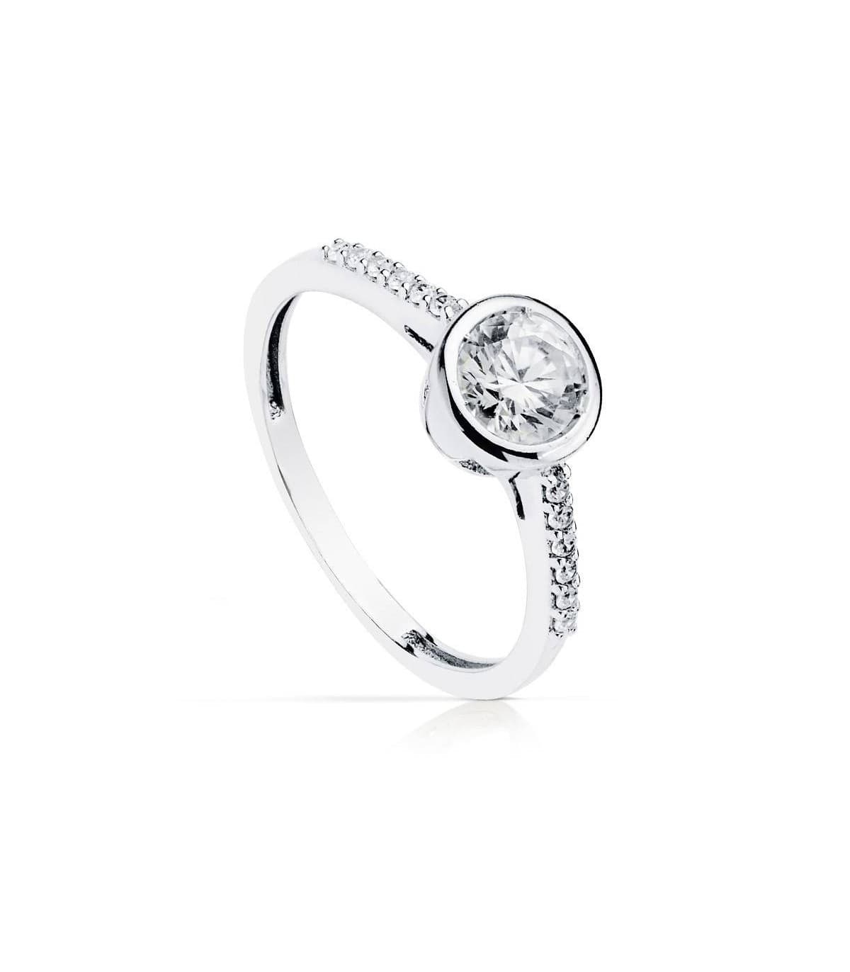 Solitario Mujer Oro blanco 18k Júpiter anillo boda chatón