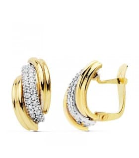 Orecchini bicolore Fascia 18 kt con chiusura a scatto, cerchi eleganti per donna