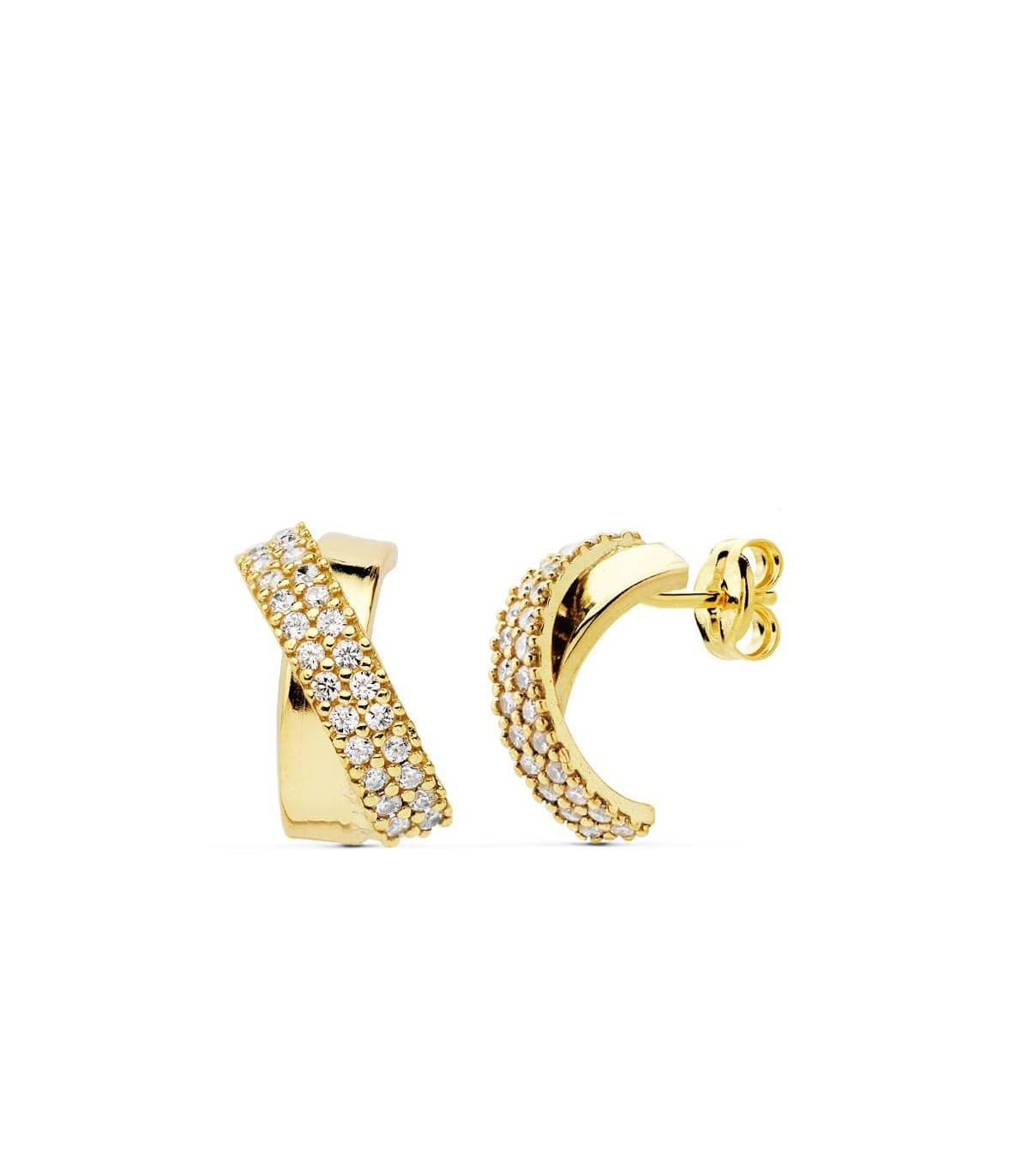 Damenohrringe X Form, mit Zirkonia - 1 Paar Ohrclips 18K Gold Ohrstecker