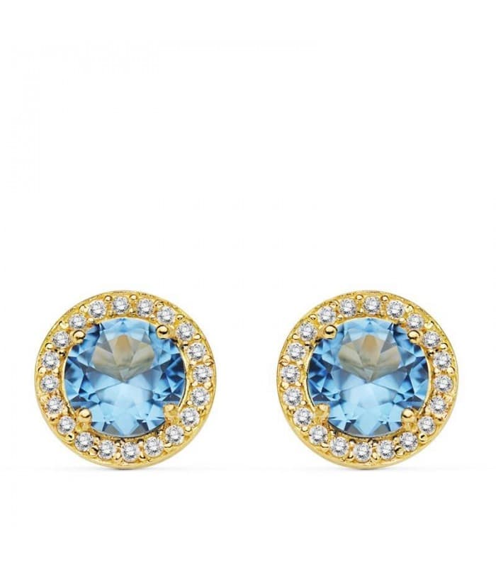 Orecchini punto luce Candida, ideale da donna, in oro giallo 18kt rosetta con pietra acquamarina