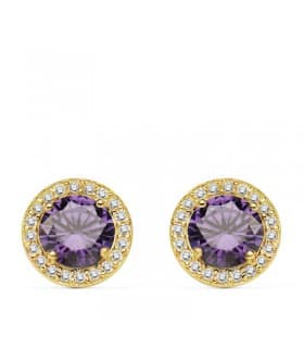 Boucles d'oreilles or jaune Candida améthyste 18 Carats