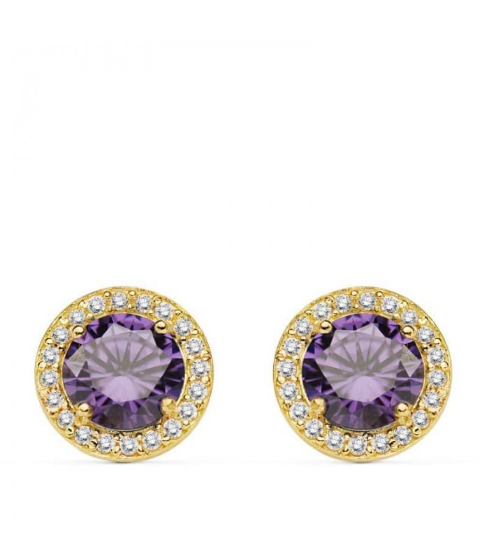 Boucles d'oreilles or jaune Candida améthyste 18 Carats