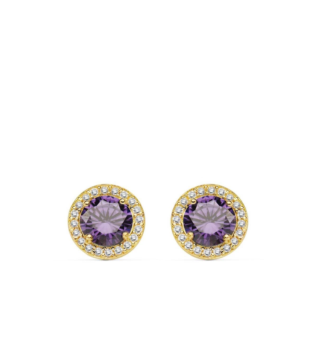Ohrstecker mit Zirkonia 9 mm Amethyst - Runder Ohrringe für Damen aus 18K Gold.