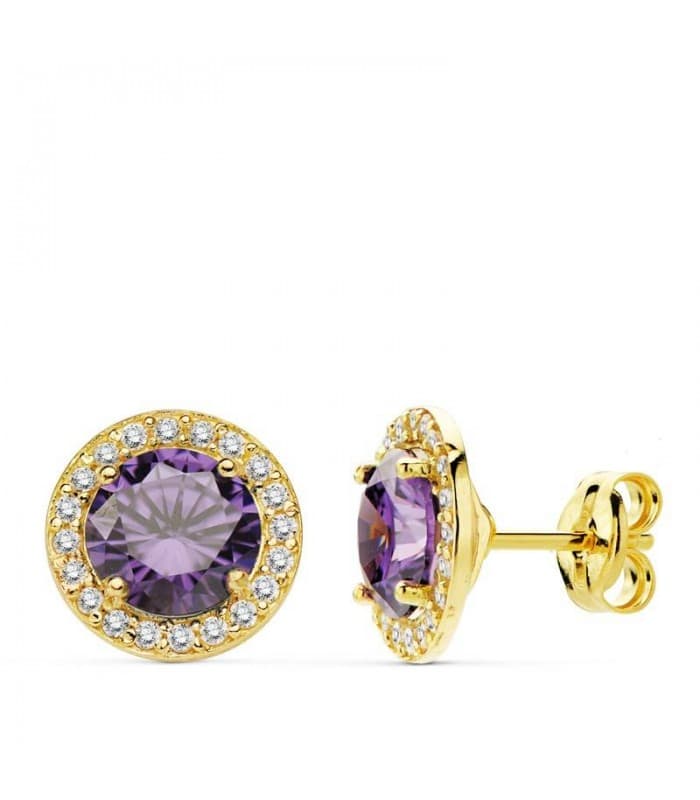 Orecchini punto luce Candida, ideale da donna, in oro giallo 18kt rosetta con pietra Ametista