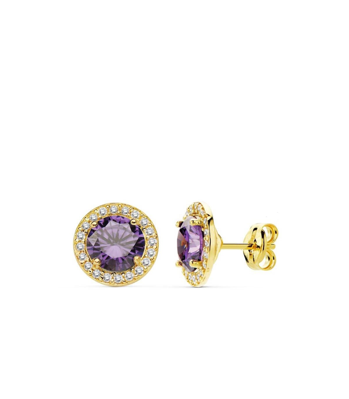 Pendientes oro amarillo Candida amatista 18 Ktes Joyas paara invitadas de boda
