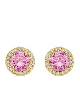 Orecchini punto luce Candida, ideale da donna, in oro giallo 18kt rosetta con pietra rosa
