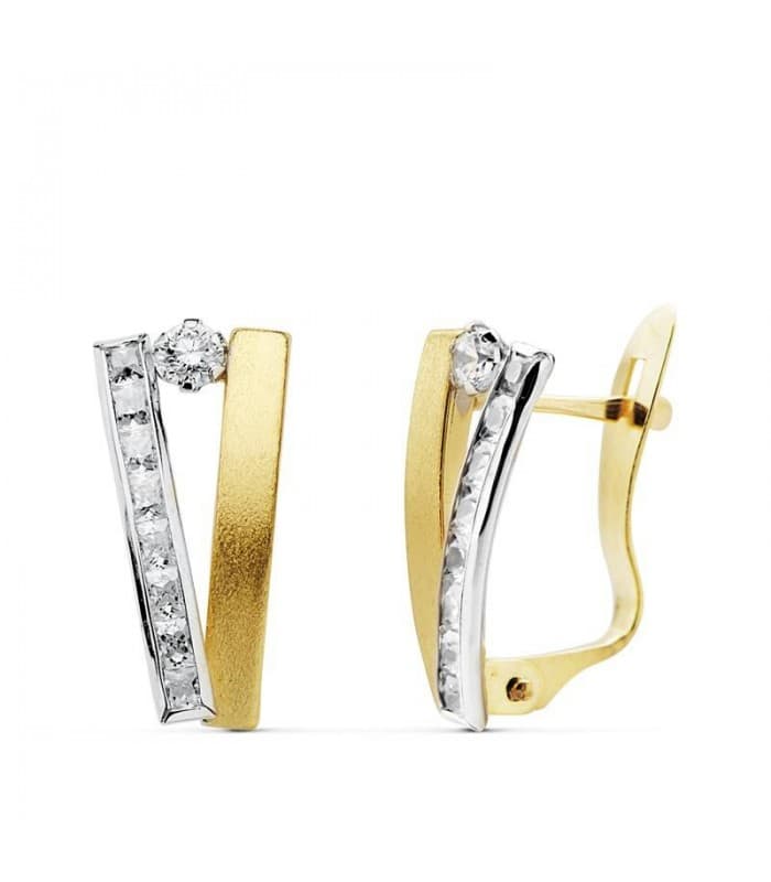 Pendientes Mujer Bandas Oro Bicolor 18 ktes