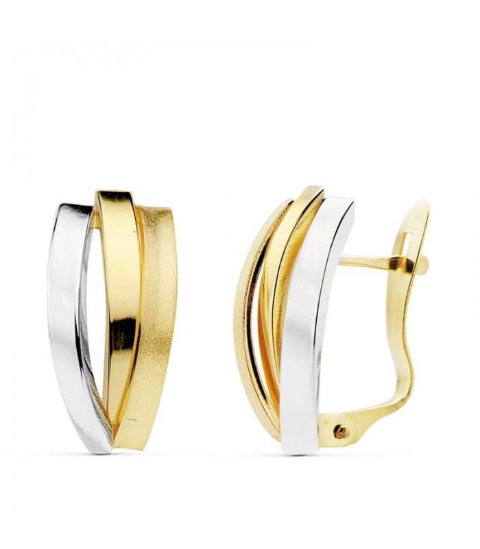 Ohrringe Gold für Damen, Glatt, Gewölbte, 18K Gelb-/ Weißgold - 1 Paar Ohrclips X Form Bicolor