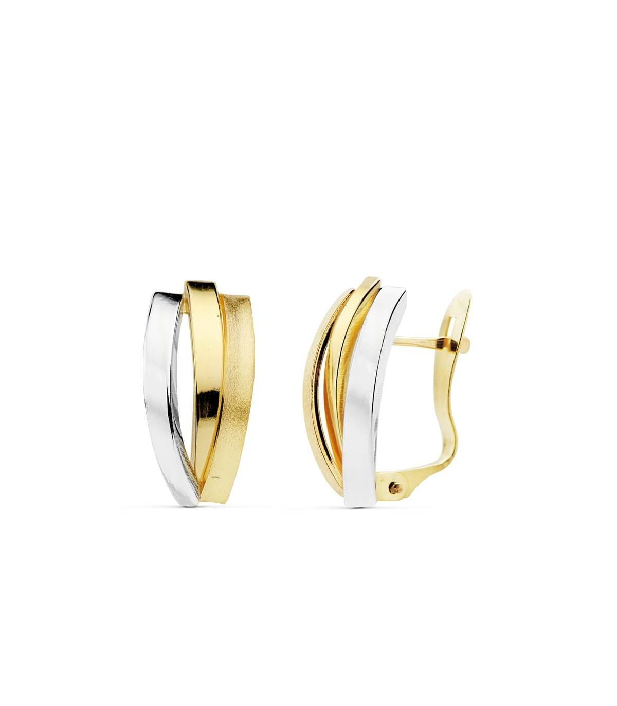 Ohrringe Gold für Damen, Glatt, Gewölbte, 18K Gelb-/ Weißgold - 1 Paar Ohrclips X Form Bicolor