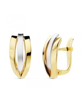 Orecchini fascia oro bicolore 18 kt, con design bombato e curvo, per donna.