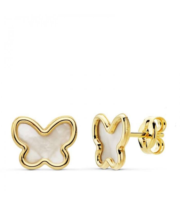 Ohrstecker Schmetterling Perlmutt - Ohrringe Gold Damen 18 karat 9 mm