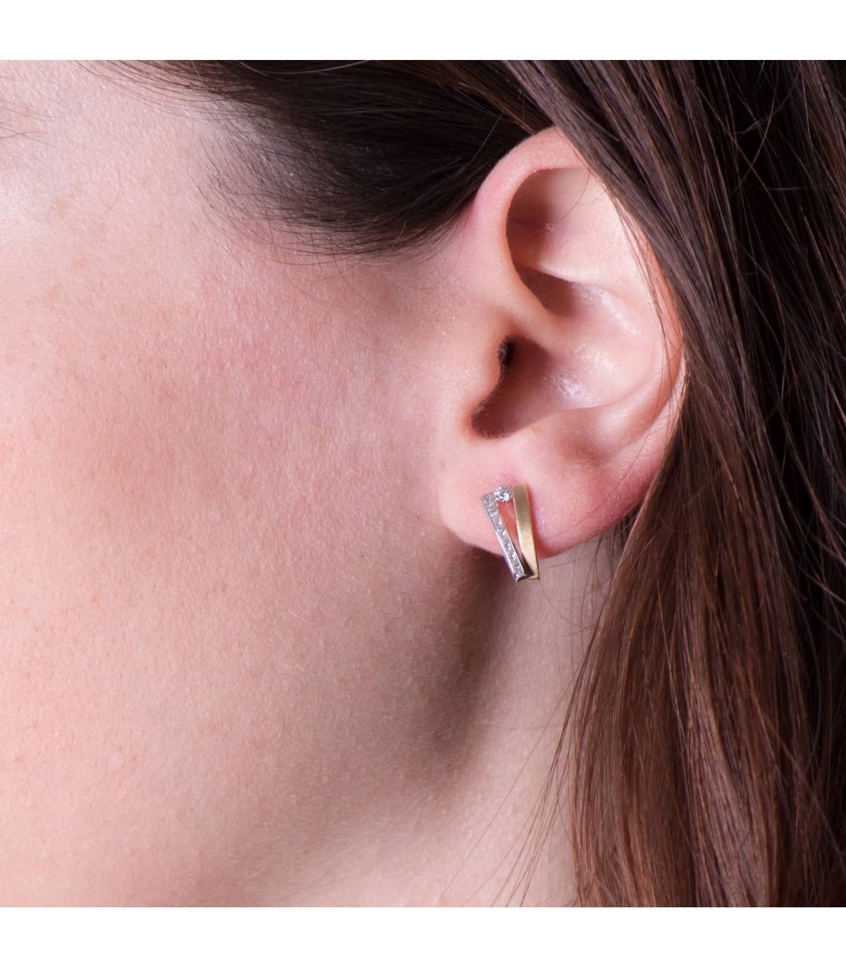 Boucles d'oreilles Femme Bandes Or Bicolore 18 Carats