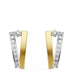 Orecchini bicolore Fascia 18 kt con chiusura a scatto, cerchi eleganti per donna, forma in V