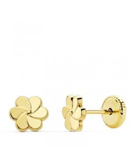 Pendientes Mini Flor Petalos Oro Amarillo 18 Ktes
