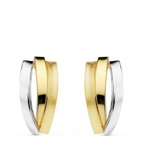 Orecchini fascia oro bicolore 18 kt, con design bombato e curvo, per donna.
