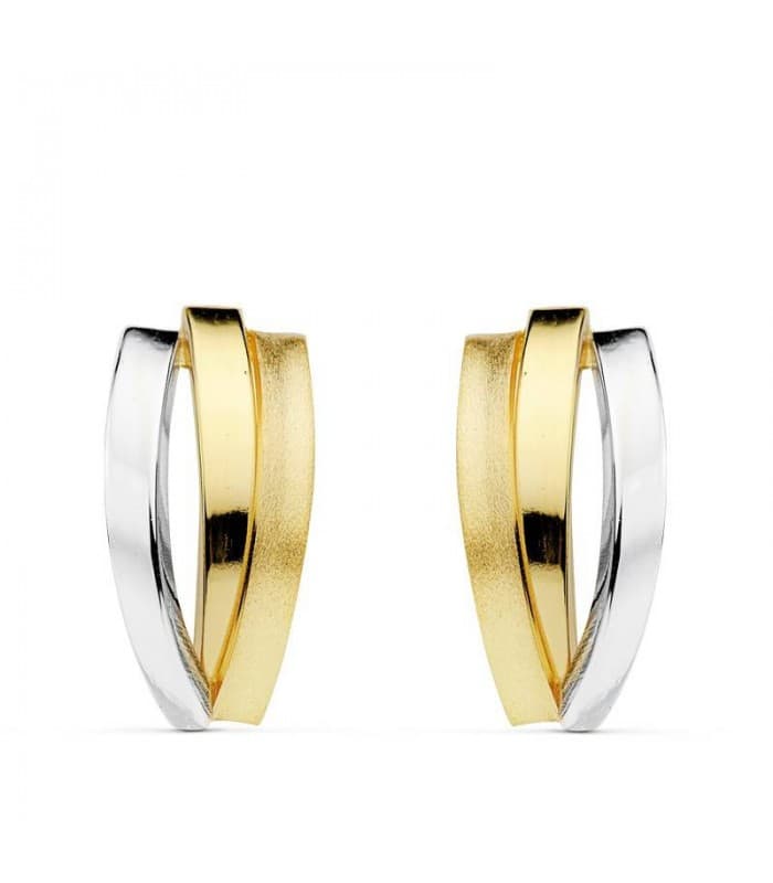 Ohrringe Gold für Damen, Glatt, Gewölbte, 18K Gelb-/ Weißgold - 1 Paar Ohrclips X Form Bicolor
