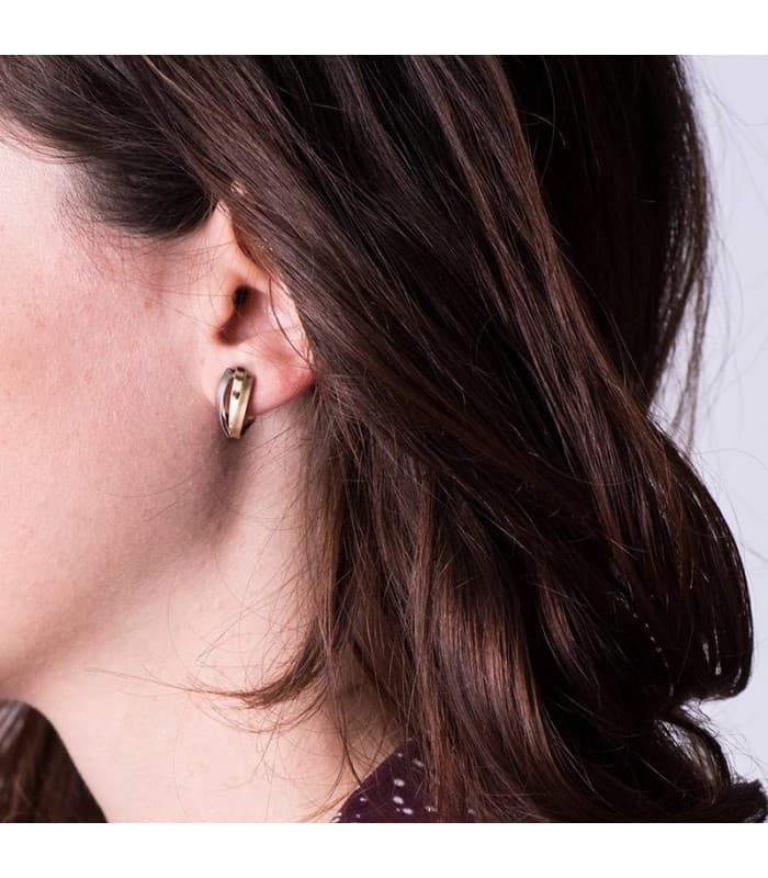 Ohrringe Gold für Damen, Glatt, Gewölbte, 18K Gelb-/ Weißgold - 1 Paar Ohrclips X Form Bicolor
