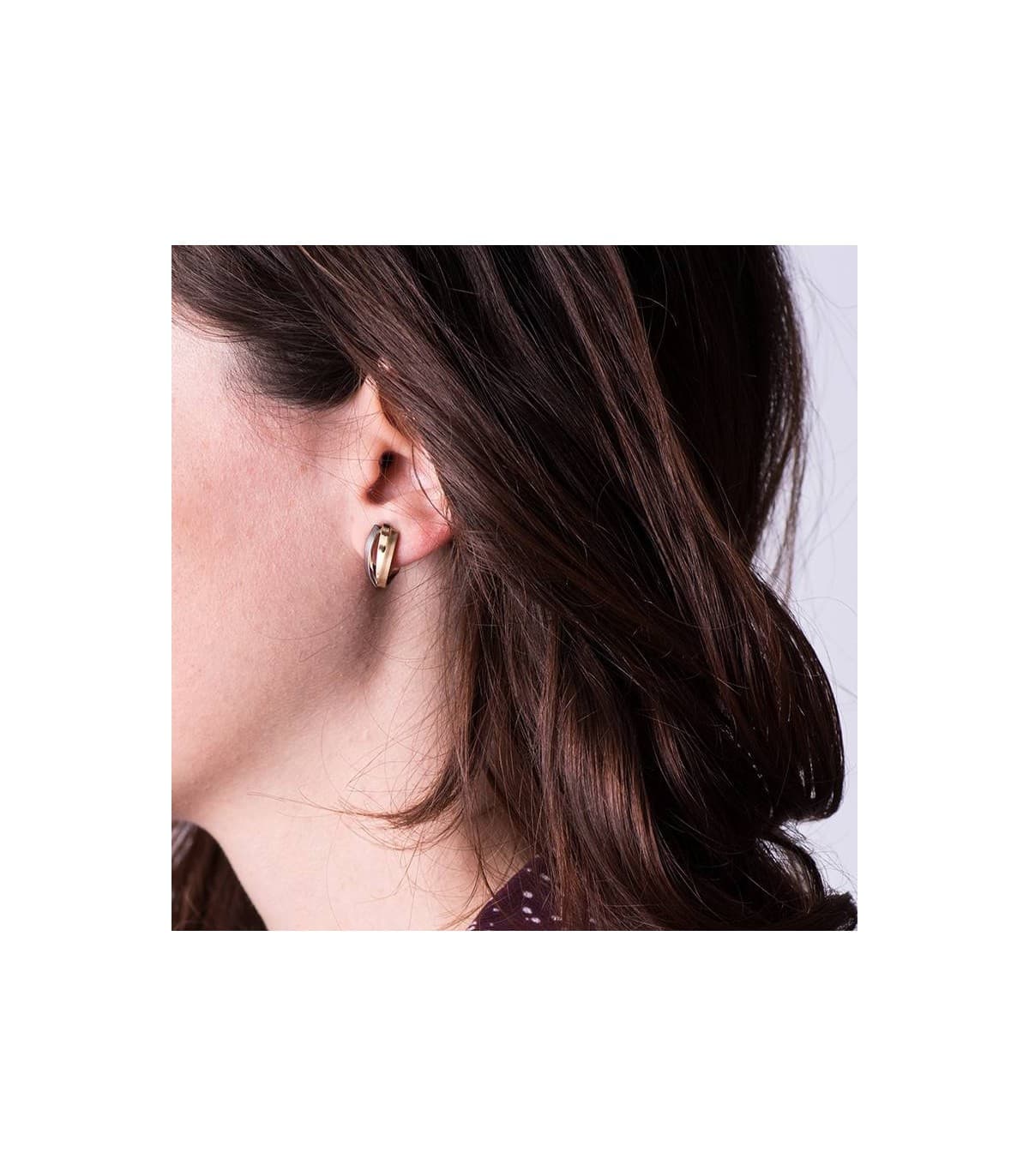 Ohrringe Gold für Damen, Glatt, Gewölbte, 18K Gelb-/ Weißgold - 1 Paar Ohrclips X Form Bicolor
