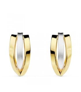Orecchini fascia oro bicolore 18 kt, con design bombato e curvo, per donna.