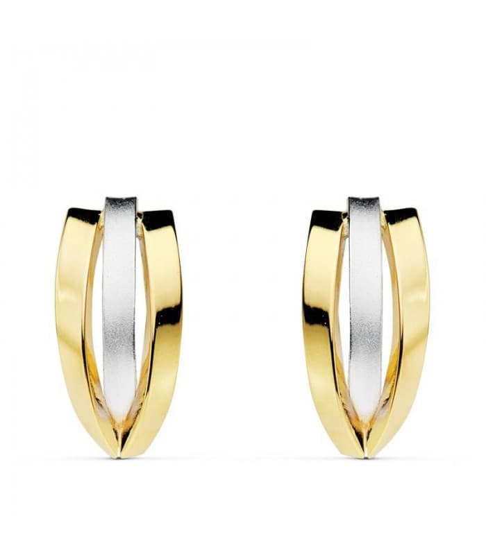 Ohrringe Gold für Damen, Glatt, Gewölbte, 18K Gelb-/ Weißgold - 1 Paar Ohrclips  Bicolor