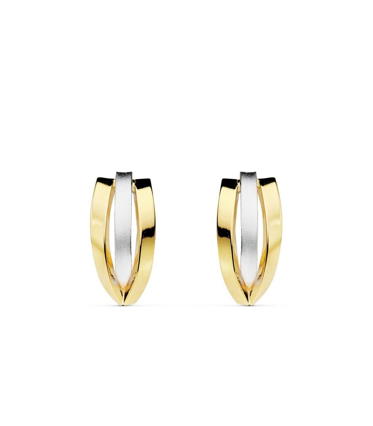 Ohrringe Gold für Damen, Glatt, Gewölbte, 18K Gelb-/ Weißgold - 1 Paar Ohrclips  Bicolor