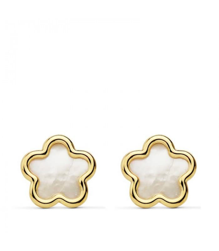 Boucles d'oreilles Fleur Nacre Or Jaune 18 Carats