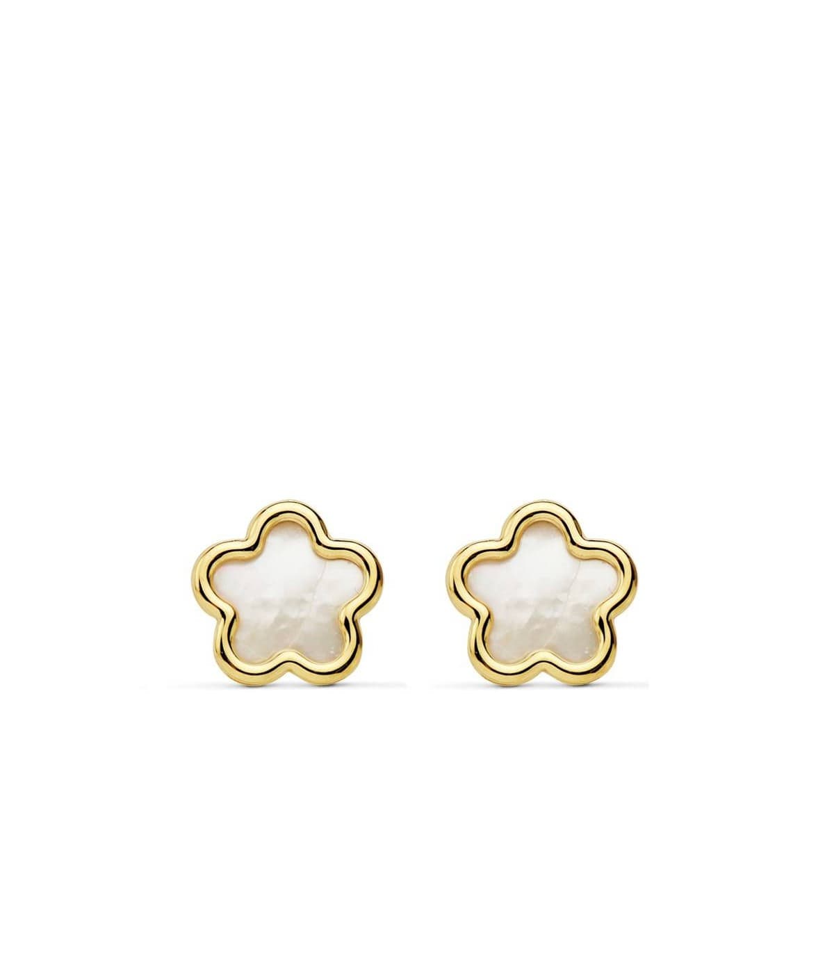 Ohrstecker Blumen Perlmutt, poliert, 8 mm | Ohrringe Kinder / Damen 750 Gelbgold