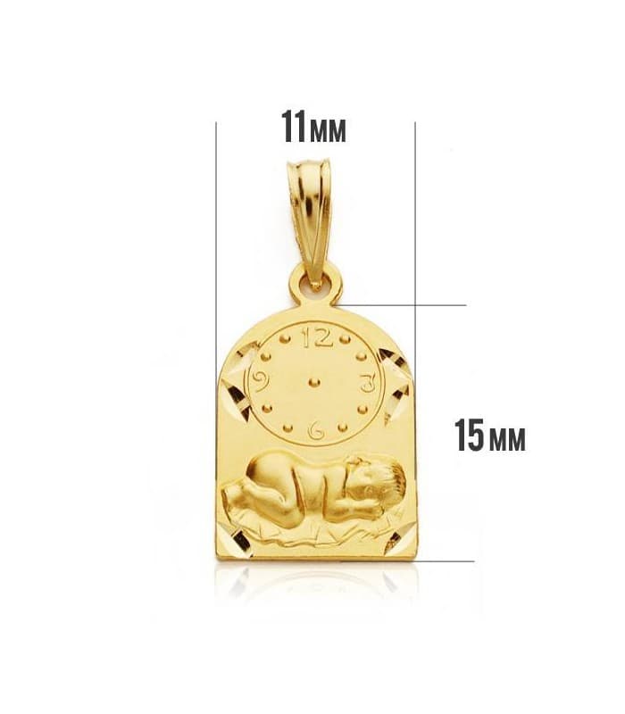 Médaille enfant et horloge chapelle or 18 carats